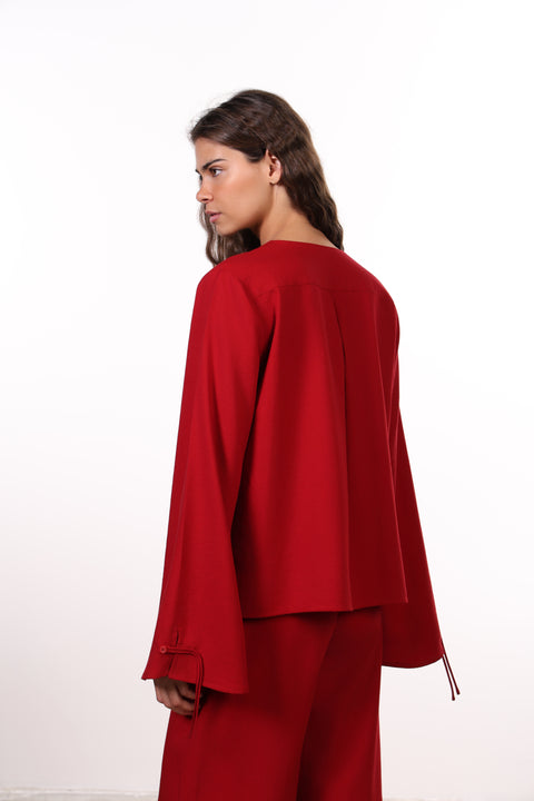 THE ISLAND LINEN BLEND SHIRT  — WOMENS RED