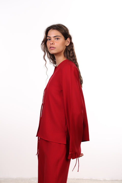THE ISLAND LINEN BLEND SHIRT  — WOMENS RED