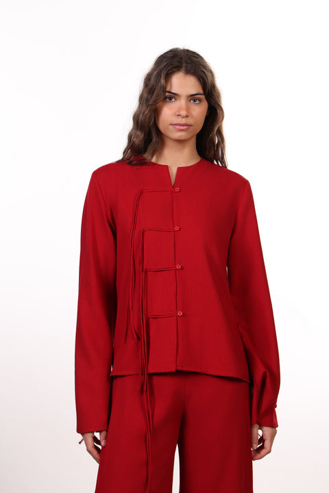 THE ISLAND LINEN BLEND SHIRT  — WOMENS RED
