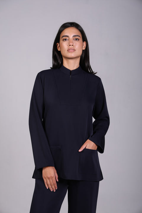 CLASSIC SHIRT FULL SLEEVES SET — WOMENS NAVY