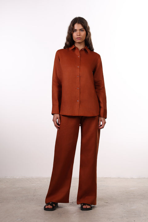THE CLASSIC LINEN SHIRT  — WOMENS BURNT ORANGE