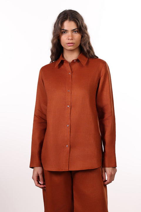 THE CLASSIC LINEN SHIRT  — WOMENS BURNT ORANGE