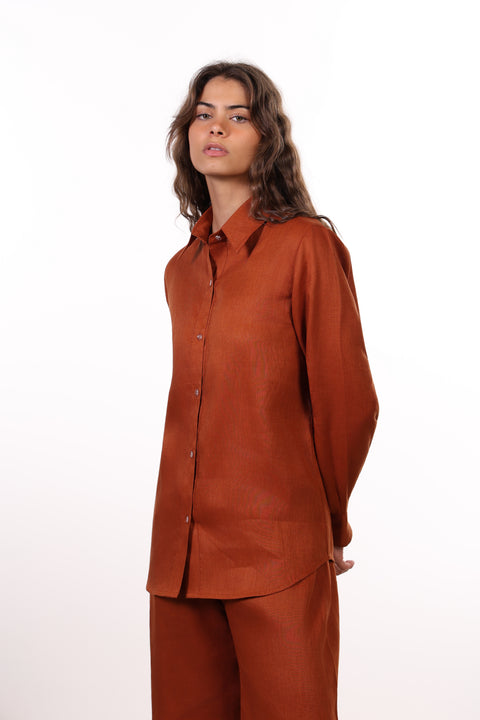THE CLASSIC LINEN SHIRT  — WOMENS BURNT ORANGE