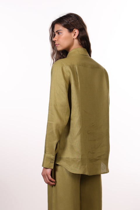 THE CLASSIC LINEN SHIRT  — WOMENS MOSS GREEN