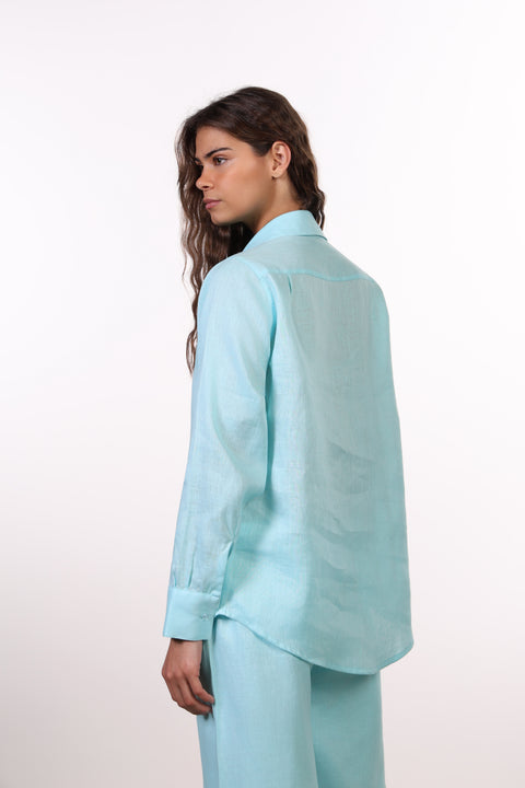 THE CLASSIC LINEN SHIRT  — WOMENS TEAL