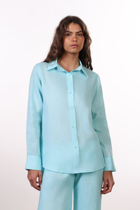 THE CLASSIC LINEN SHIRT  — WOMENS TEAL