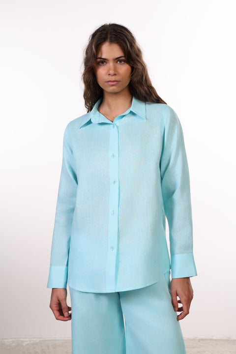 THE CLASSIC LINEN SHIRT  — WOMENS TEAL