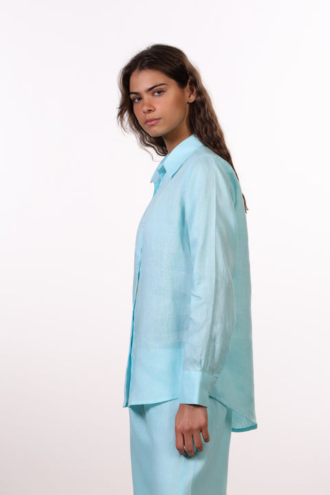 THE CLASSIC LINEN SHIRT  — WOMENS TEAL