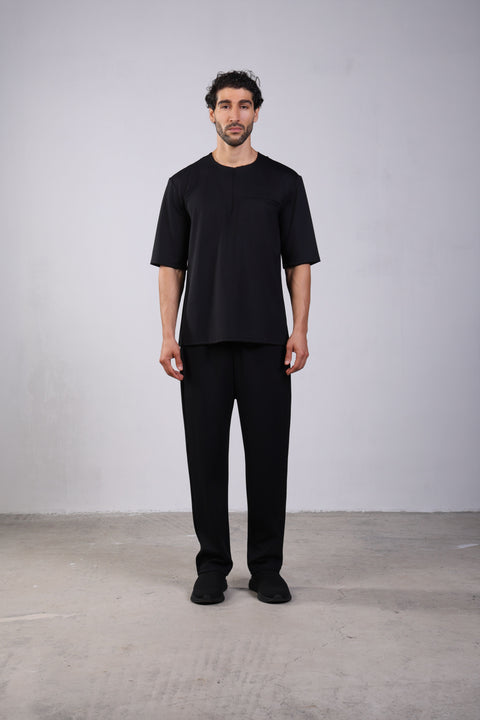 FLEX SHIRT HALF SLEEVES ROUND NECK SET — MENS BLACK