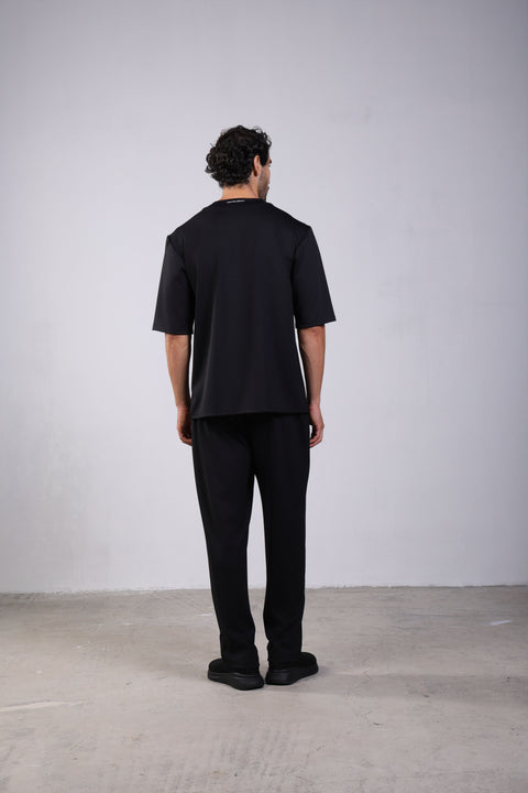 FLEX SHIRT HALF SLEEVES ROUND NECK SET — MENS BLACK