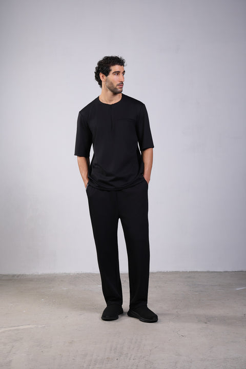 FLEX SHIRT HALF SLEEVES ROUND NECK — MENS BLACK