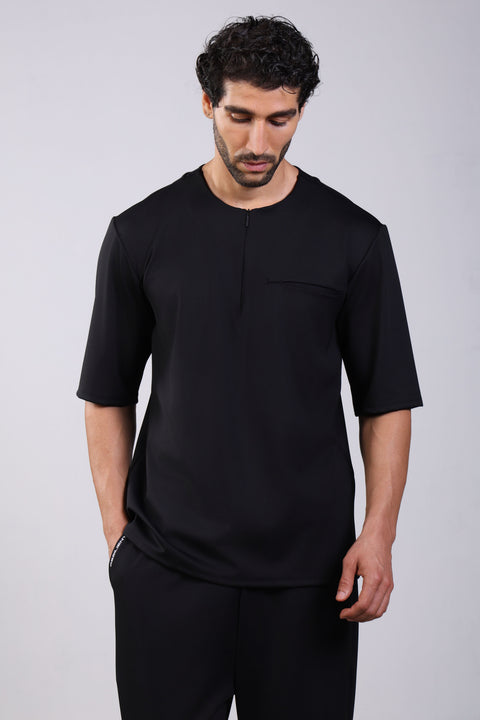 FLEX SHIRT HALF SLEEVES ROUND NECK — MENS BLACK