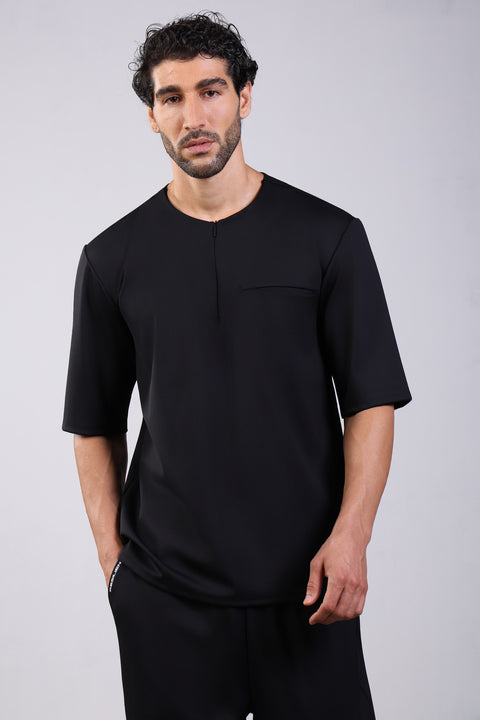 FLEX SHIRT HALF SLEEVES ROUND NECK — MENS BLACK
