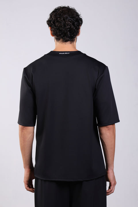 FLEX SHIRT HALF SLEEVES ROUND NECK — MENS BLACK