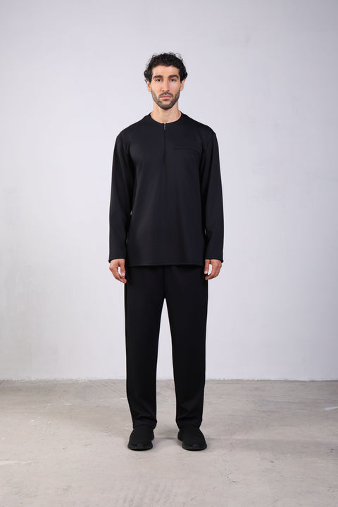 FLEX SHIRT FULL SLEEVES ROUND NECK SET — MENS BLACK