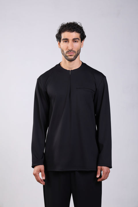 FLEX SHIRT FULL SLEEVES ROUND NECK — MENS BLACK