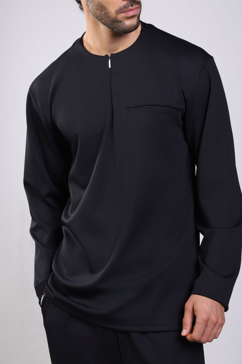 FLEX SHIRT FULL SLEEVES ROUND NECK — MENS BLACK