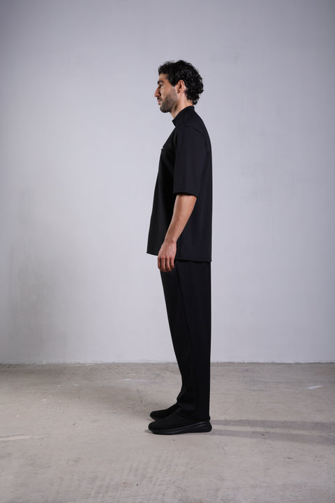 FLEX SHIRT HALF SLEEVES HIGH NECK SET — MENS BLACK