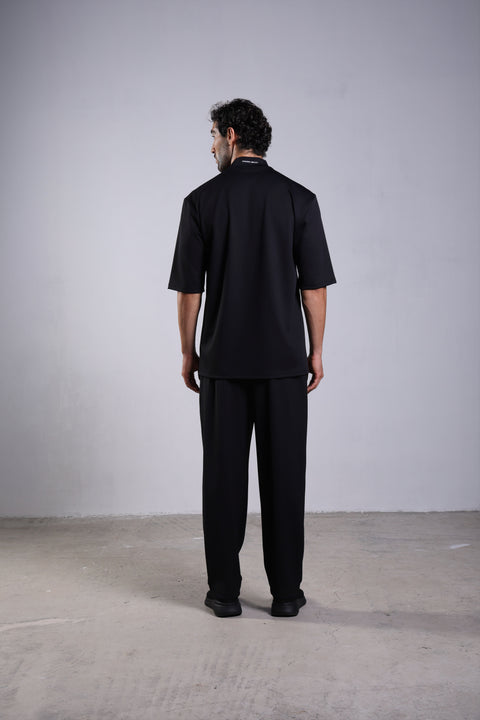 FLEX SHIRT HALF SLEEVES HIGH NECK SET — MENS BLACK