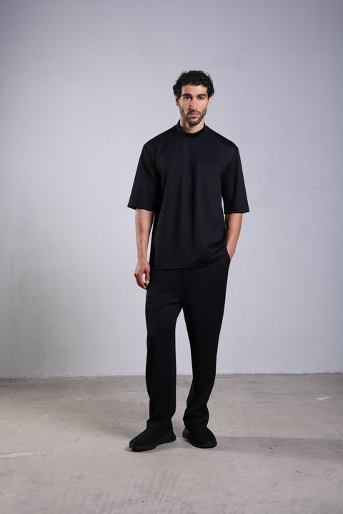 FLEX SHIRT HALF SLEEVES HIGH NECK SET — MENS BLACK