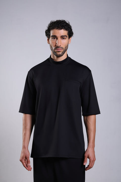 FLEX SHIRT HALF SLEEVES HIGH NECK — MENS BLACK