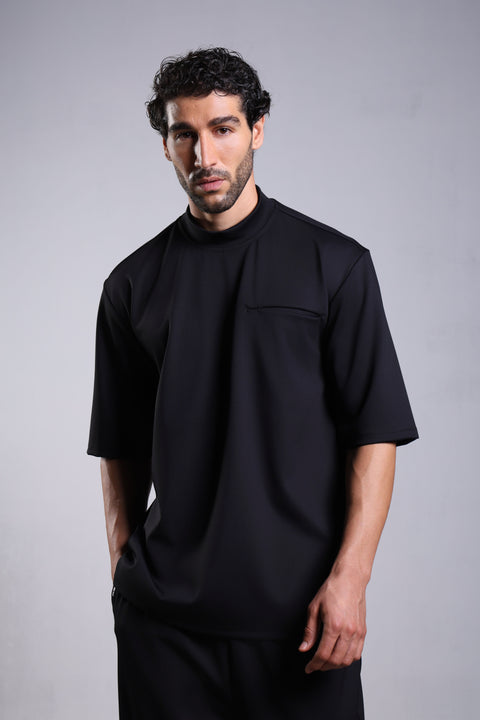 FLEX SHIRT HALF SLEEVES HIGH NECK — MENS BLACK