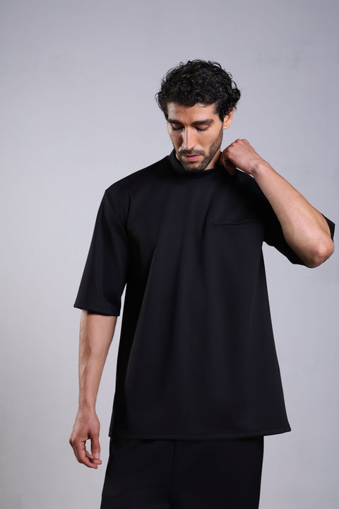 FLEX SHIRT HALF SLEEVES HIGH NECK — MENS BLACK