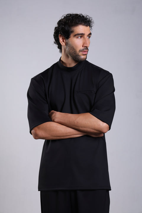 FLEX SHIRT HALF SLEEVES HIGH NECK — MENS BLACK