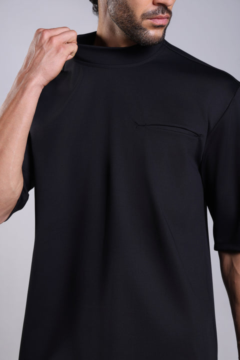 FLEX SHIRT HALF SLEEVES HIGH NECK — MENS BLACK
