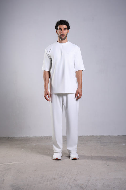 FLEX SHIRT HALF SLEEVES ROUND NECK SET — MENS WHITE