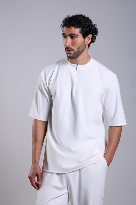 FLEX SHIRT HALF SLEEVES ROUND NECK — MENS WHITE