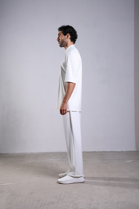 FLEX SHIRT HALF SLEEVES HIGH NECK SET — MENS WHITE