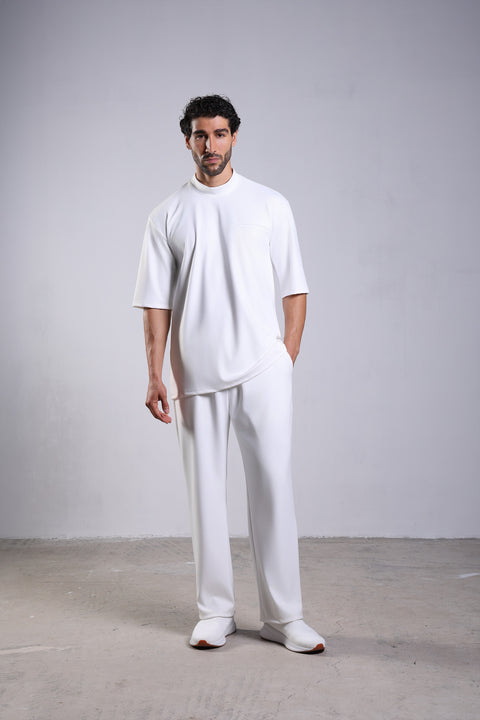 FLEX SHIRT HALF SLEEVES HIGH NECK SET — MENS WHITE