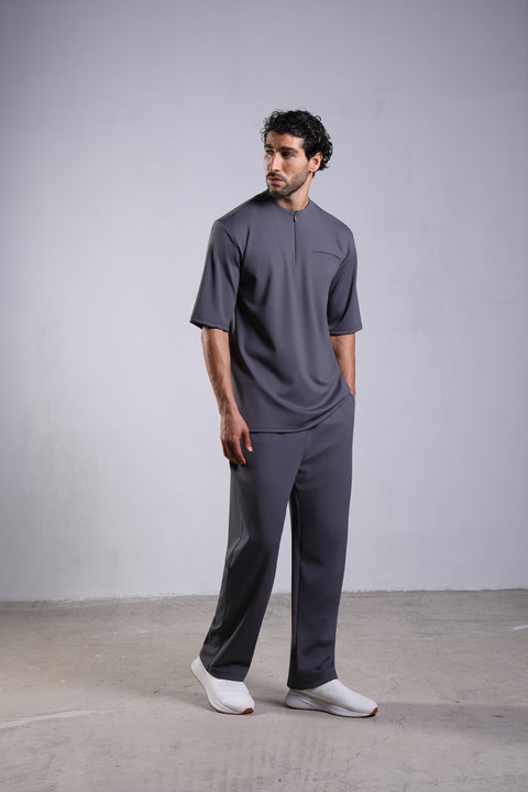 FLEX SHIRT HALF SLEEVES ROUND NECK SET — MENS GREY