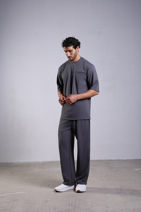FLEX SHIRT HALF SLEEVES ROUND NECK SET — MENS GREY