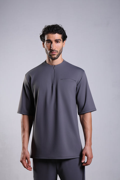 FLEX SHIRT HALF SLEEVES ROUND NECK SET — MENS GREY