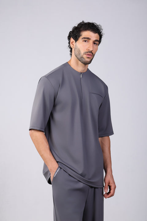 FLEX SHIRT HALF SLEEVES ROUND NECK — MENS GREY