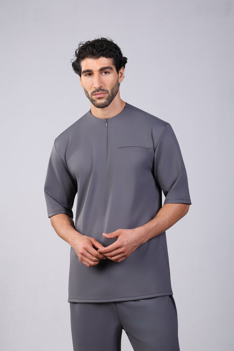 FLEX SHIRT HALF SLEEVES ROUND NECK — MENS GREY