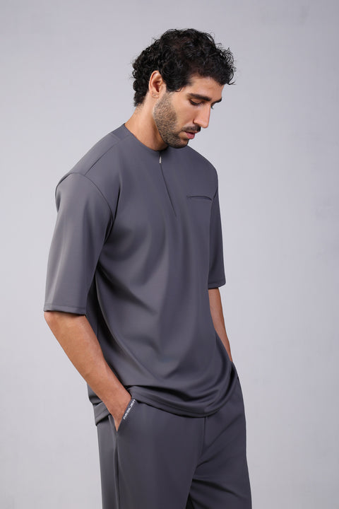 FLEX SHIRT HALF SLEEVES ROUND NECK — MENS GREY