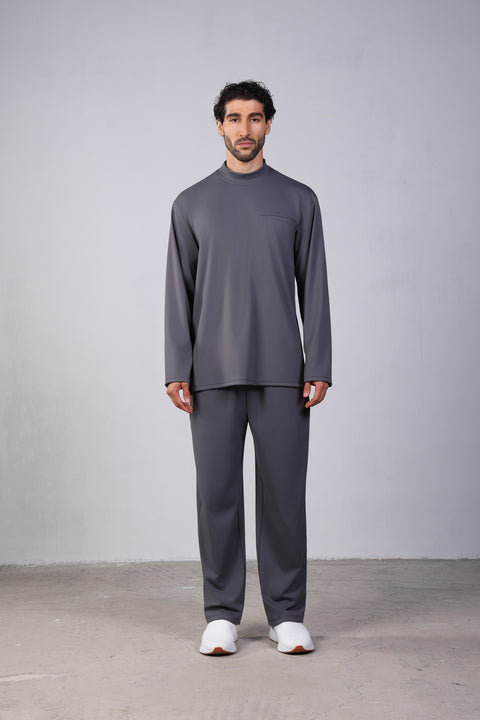 FLEX SHIRT FULL SLEEVES HIGH NECK SET — MENS GREY
