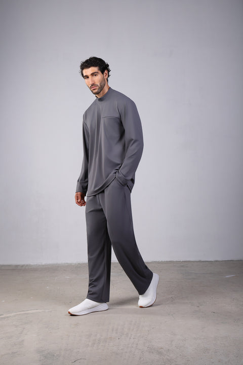 FLEX SHIRT FULL SLEEVES HIGH NECK SET — MENS GREY