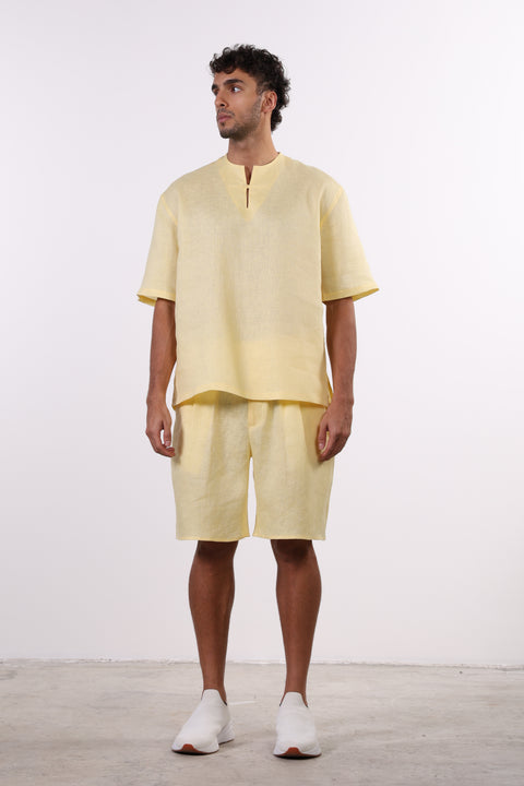 THE SUMMER LINEN HALF SLEEVES SET — MENS YELLOW