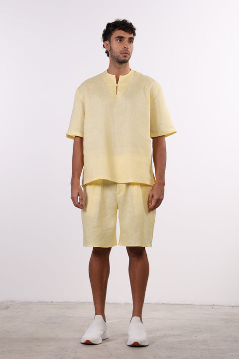 THE SUMMER LINEN HALF SLEEVES SET — MENS YELLOW