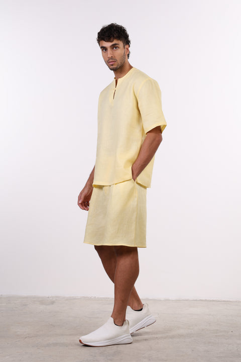 THE SUMMER LINEN HALF SLEEVES SET — MENS YELLOW