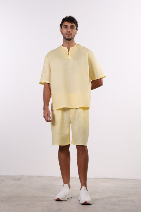 THE SUMMER LINEN HALF SLEEVES SHIRT — MENS YELLOW