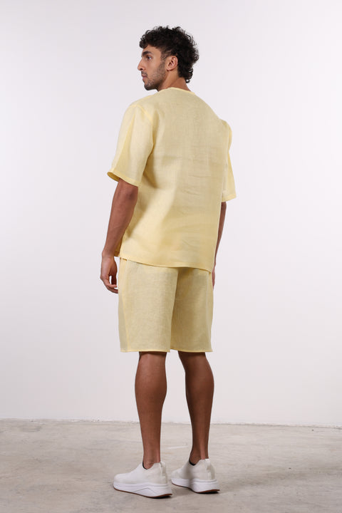 THE SUMMER LINEN HALF SLEEVES SET — MENS YELLOW