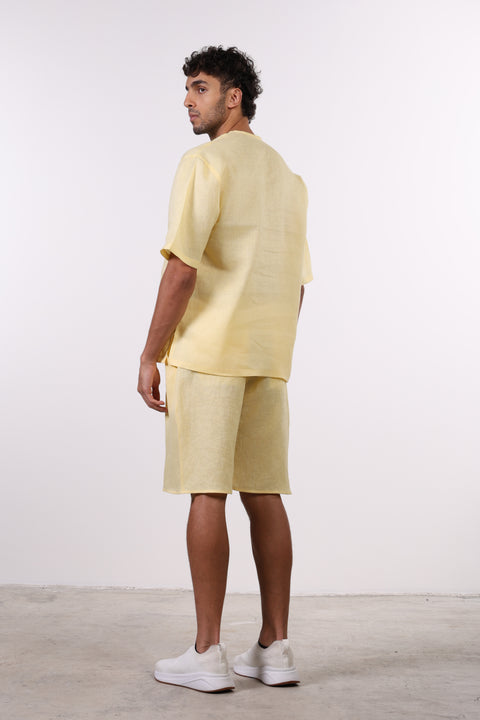 THE SUMMER LINEN HALF SLEEVES SHIRT — MENS YELLOW