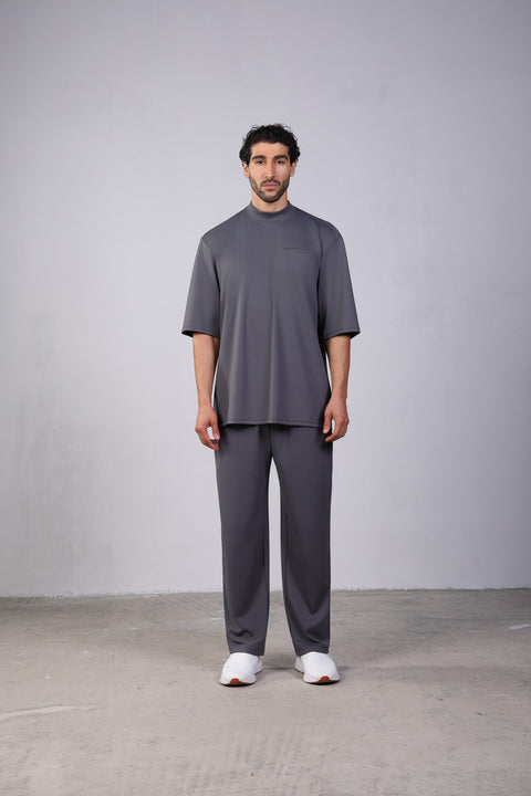 FLEX SHIRT HALF SLEEVES HIGH NECK — MENS GREY