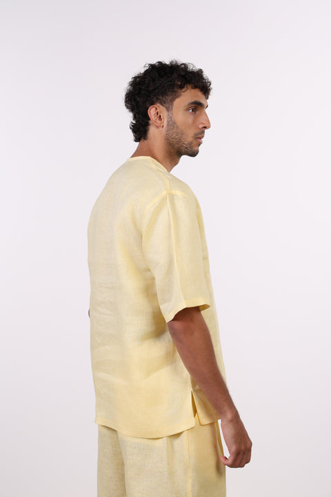THE SUMMER LINEN HALF SLEEVES SHIRT — MENS YELLOW