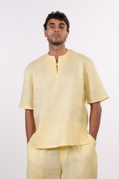 THE SUMMER LINEN HALF SLEEVES SET — MENS YELLOW
